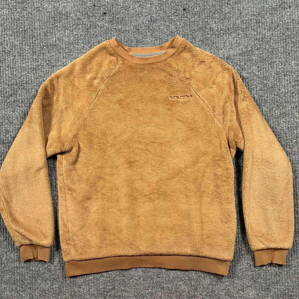Volcom Womens Fleece Sweatshirt Size XS Crewneck‎ Brown Cozy Pullover Logo